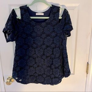 Floral Lace Embroidered Cold Shoulder Top